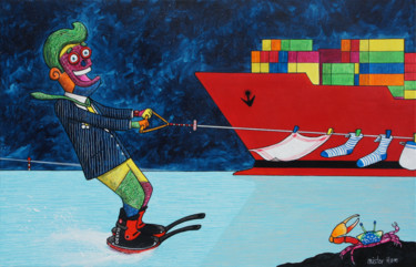 Painting titled "Les poêles nautiques" by Mister Ham, Original Artwork, Acrylic Mounted on Wood Stretcher frame
