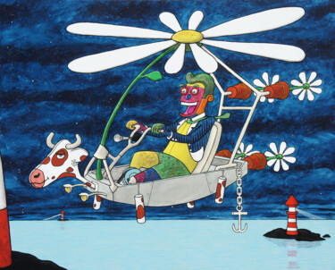Painting titled "Propulsion florale" by Mister Ham, Original Artwork, Acrylic Mounted on Wood Stretcher frame
