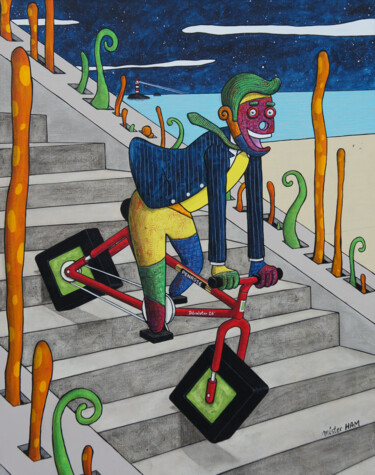 Painting titled "L'escalier de Penro…" by Mister Ham, Original Artwork, Acrylic Mounted on Wood Stretcher frame