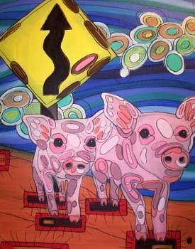 Painting titled "Why do Pigs have Cu…" by Misti Freeman, Original Artwork