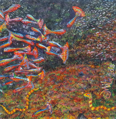 Peinture intitulée "LIVELY SUBMERGED WO…" par Mita Riotto, Œuvre d'art originale, Huile