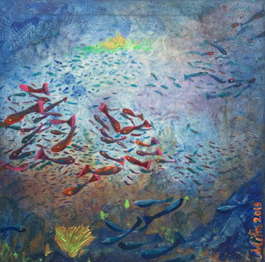 Malerei mit dem Titel "UNDERWATER LANDSCAPE" von Mita Riotto, Original-Kunstwerk, Öl