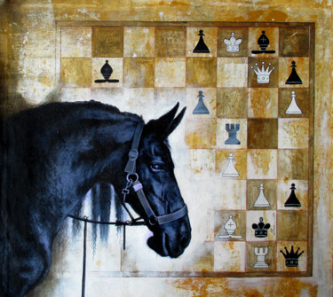 Malerei mit dem Titel "Horse in Chess_06" von Mithu Biswas, Original-Kunstwerk, Acryl
