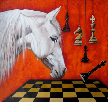 Malerei mit dem Titel "Horse in Chess_07" von Mithu Biswas, Original-Kunstwerk, Acryl