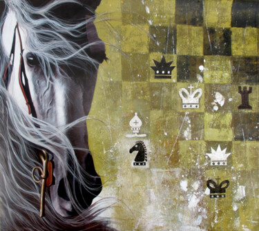 Schilderij getiteld "Horse in Chess_13" door Mithu Biswas, Origineel Kunstwerk, Acryl
