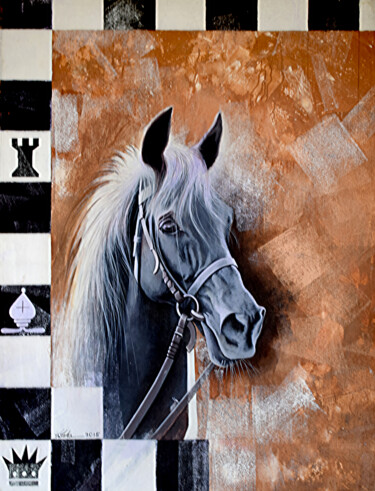 Pintura intitulada "Horse in Chess_16" por Mithu Biswas, Obras de arte originais, Acrílico
