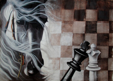 Schilderij getiteld "Horse in Chess_12" door Mithu Biswas, Origineel Kunstwerk, Acryl