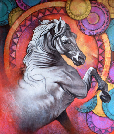 Ζωγραφική με τίτλο "Horse Power_01" από Mithu Biswas, Αυθεντικά έργα τέχνης, Ακρυλικό