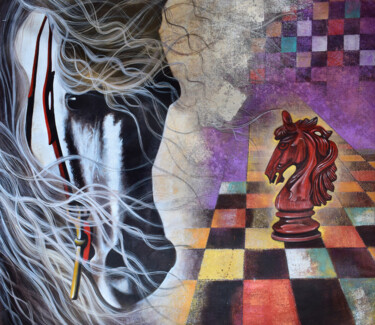 Malarstwo zatytułowany „Horse in Chess_55” autorstwa Mithu Biswas, Oryginalna praca, Akryl