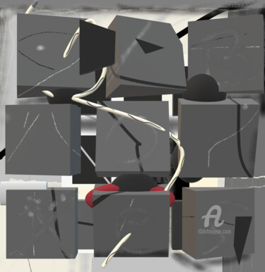 Digitale Kunst mit dem Titel "Boxes 2" von Mi Tina, Original-Kunstwerk, Digitale Malerei