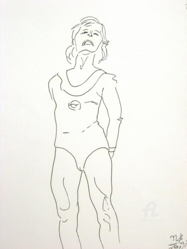 Drawing titled "Athlete" by Mi Tina, Original Artwork, Ink