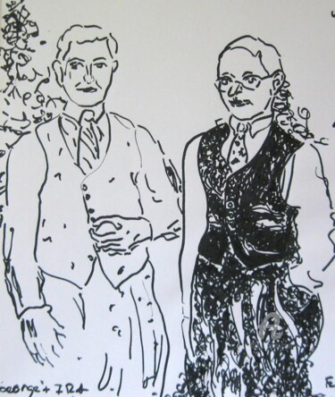 Drawing titled "George + Ira" by Mi Tina, Original Artwork, Ink