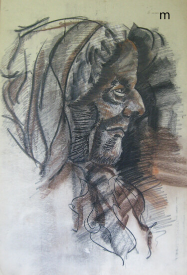 Drawing titled "Baba" by Mi Tina, Original Artwork, Charcoal