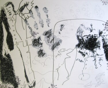 Disegno intitolato "leaners" da Mi Tina, Opera d'arte originale, Inchiostro