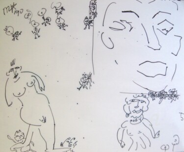 Zeichnungen mit dem Titel "Big Face" von Mi Tina, Original-Kunstwerk, Tinte