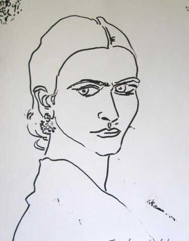 Drawing titled "Another Frida" by Mi Tina, Original Artwork, Ink