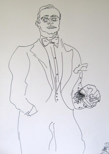 Drawing titled "smoking man" by Mi Tina, Original Artwork, Ink
