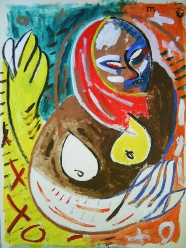 Schilderij getiteld "titled one" door Mi Tina, Origineel Kunstwerk, Tempera