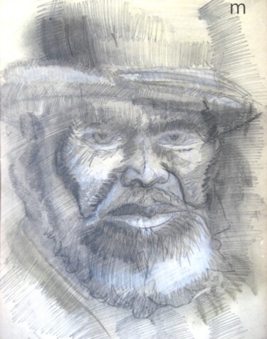 Drawing titled "Old Man With Hat" by Mi Tina, Original Artwork, Graphite