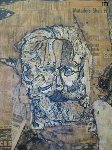 Σχέδιο με τίτλο "Man and Newspaper" από Mi Tina, Αυθεντικά έργα τέχνης, Μελάνι