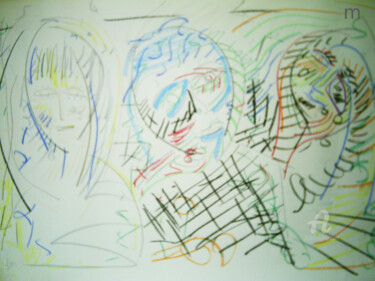 Dibujo titulada "three women" por Mi Tina, Obra de arte original, Pastel