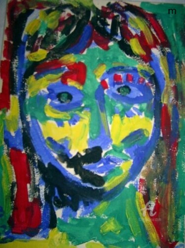 Картина под названием "Girls Head - green…" - Mi Tina, Подлинное произведение искусства, Темпера