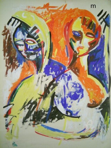 Painting titled "Twin Figures" by Mi Tina, Original Artwork, Oil