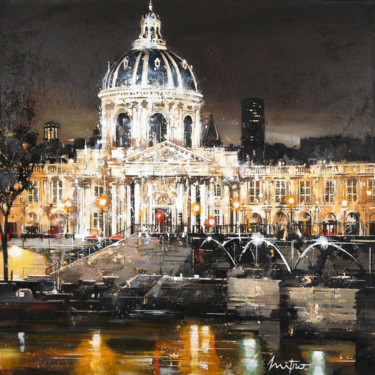 Peinture intitulée ""Paris la nuit"" par Mitro, Œuvre d'art originale, Huile