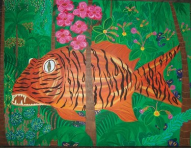 Painting titled "Tiger Fish" by Mitsuko Sake, Original Artwork