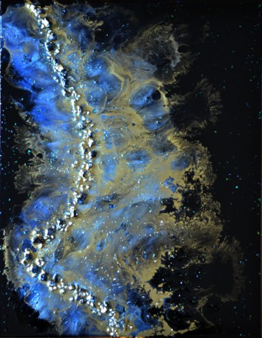 Painting titled ""Midas" - RESINART" by Mitty, Original Artwork, Pigments Mounted on Wood Stretcher frame