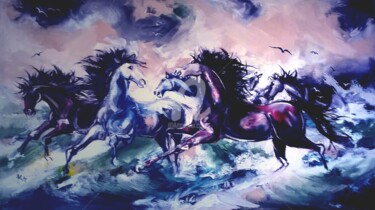 Painting titled "sea horses" by Miva, Original Artwork