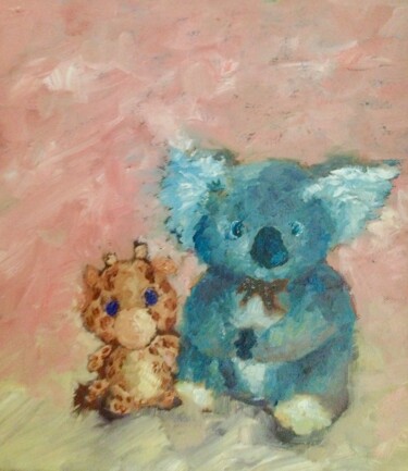 Painting titled "Siblings" by Miya Atk, Original Artwork, Oil Mounted on Wood Stretcher frame