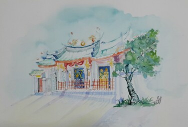 Pintura intitulada "Temple" por Miya Atk, Obras de arte originais, Aquarela