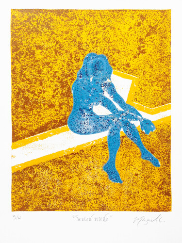 Obrazy i ryciny zatytułowany „Seated nude” autorstwa Mizael C., Oryginalna praca, Collagraphy