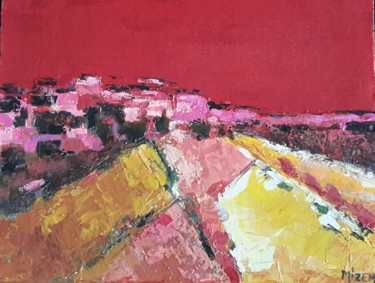 Pittura intitolato "ROSE SUR ROUGE #art…" da Mizem, Opera d'arte originale, Acrilico