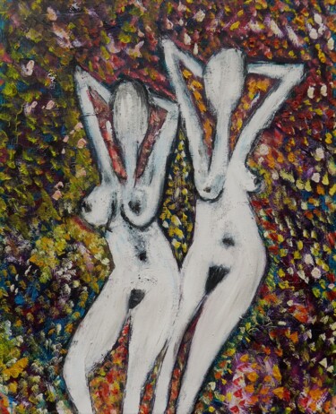Painting titled "DUO II" by Mizzi, Original Artwork, Oil Mounted on Wood Stretcher frame