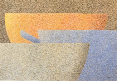 Картина под названием "Gris, bleu, orange" - Marie José Malargé, Подлинное произведение искусства, Гуашь