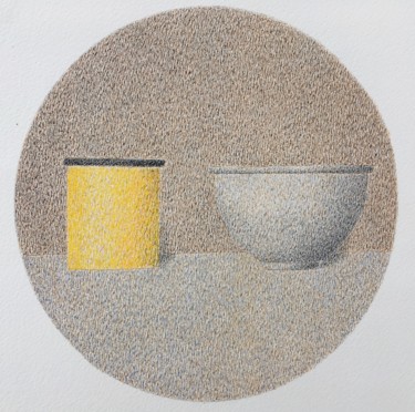 Painting titled "Mug jaune, bol gris" by Marie José Malargé, Original Artwork, Gouache