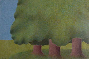 Peinture intitulée "Trois arbres sous u…" par Marie José Malargé, Œuvre d'art originale, Gouache