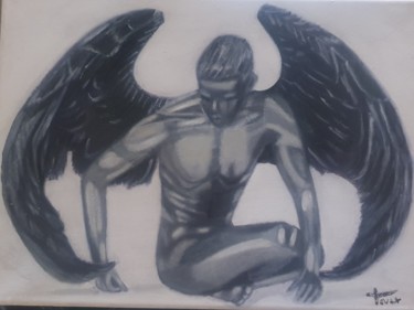 Painting titled "Angel negro" by Tovar, Original Artwork, Oil