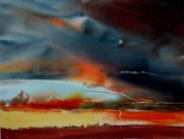 Painting titled "ORAGE" by Marie-Jeanne Bronzini, Original Artwork, Watercolor