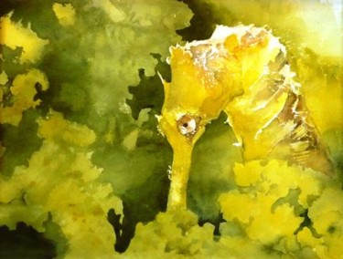 Peinture intitulée "hippocampe jaune" par Marie-Jeanne Bronzini, Œuvre d'art originale, Aquarelle