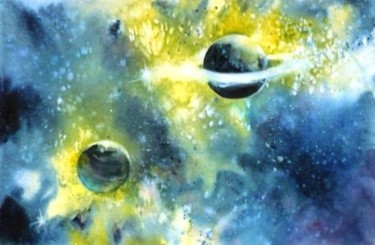 Painting titled "PLANETES" by Marie-Jeanne Bronzini, Original Artwork, Watercolor