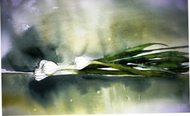 Peinture intitulée "oignons-verts.jpg" par Marie-Jeanne Bronzini, Œuvre d'art originale, Aquarelle