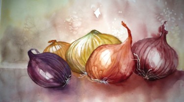 Peinture intitulée "couleursdoignons.jpg" par Marie-Jeanne Bronzini, Œuvre d'art originale, Aquarelle