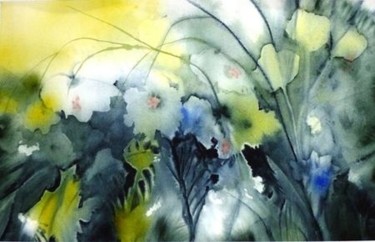 Painting titled "FLEURS D'UN SOIR" by Marie-Jeanne Bronzini, Original Artwork, Watercolor