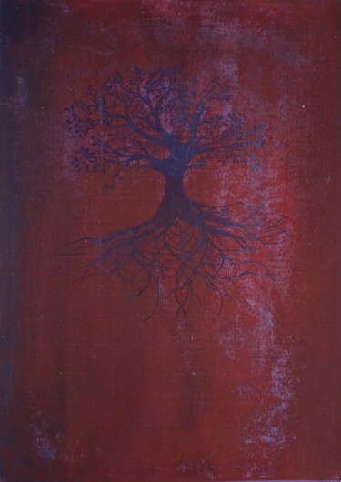 Druckgrafik mit dem Titel "Levensboom rood/paa…" von Mi-Jeanne Blansjaar, Original-Kunstwerk, Siebdruck