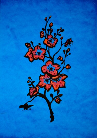 Prenten & gravures getiteld "Sakura 1, blauw/Sak…" door Mi-Jeanne Blansjaar, Origineel Kunstwerk, Zeefdruk