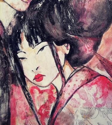 Peinture intitulée "Japonaise amoureuse" par Manuela Joé Bonheur, Œuvre d'art originale, Acrylique