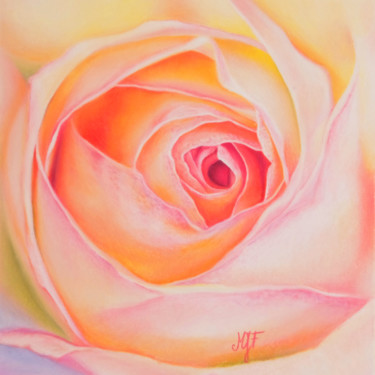 Painting titled "Rose arc-en-ciel" by Marie-Jeanne Fawer, Original Artwork, Pastel